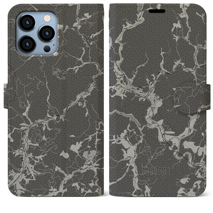 【新見（岡山県）】地図柄iPhoneケース（手帳タイプ）モノトーン・iPhone 13 Pro Max 用