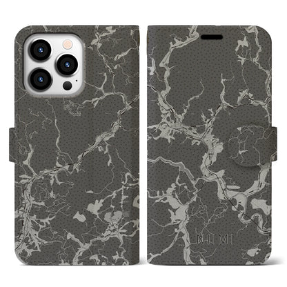 【新見（岡山県）】地図柄iPhoneケース（手帳タイプ）モノトーン・iPhone 13 Pro 用