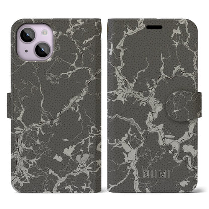 【新見（岡山県）】地図柄iPhoneケース（手帳タイプ）モノトーン・iPhone 14 用