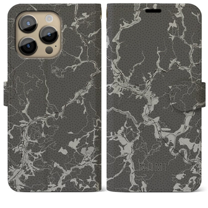 【新見（岡山県）】地図柄iPhoneケース（手帳タイプ）モノトーン・iPhone 14 Pro Max 用