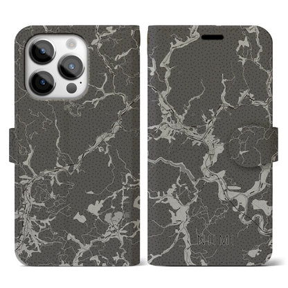 【新見（岡山県）】地図柄iPhoneケース（手帳タイプ）モノトーン・iPhone 14 Pro 用