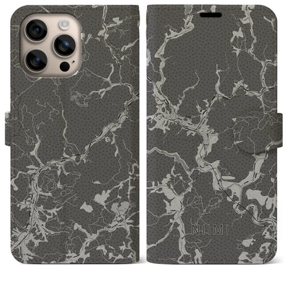 【新見（岡山県）】地図柄iPhoneケース（手帳タイプ）モノトーン・iPhone 16 Plus 用