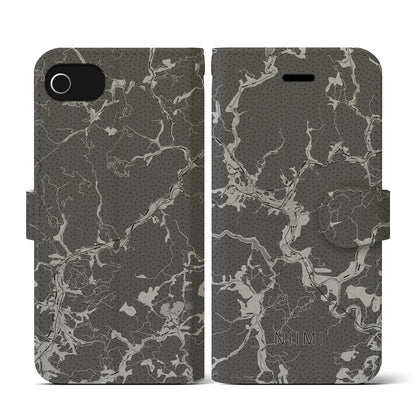 【新見（岡山県）】地図柄iPhoneケース（手帳タイプ）モノトーン・iPhone SE（第3 / 第2世代） / 8 / 7 / 6s / 6 用