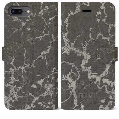 【新見（岡山県）】地図柄iPhoneケース（手帳タイプ）モノトーン・iPhone 8Plus /7Plus / 6sPlus / 6Plus 用