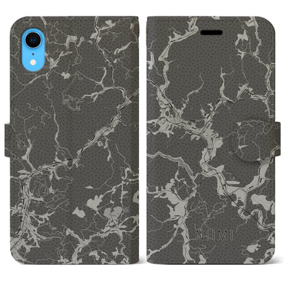 【新見（岡山県）】地図柄iPhoneケース（手帳タイプ）モノトーン・iPhone XR 用