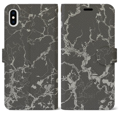 【新見（岡山県）】地図柄iPhoneケース（手帳タイプ）モノトーン・iPhone XS Max 用