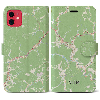 【新見（岡山県）】地図柄iPhoneケース（手帳タイプ）ナチュラル・iPhone 11 用
