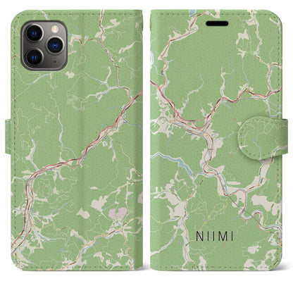 【新見（岡山県）】地図柄iPhoneケース（手帳タイプ）ナチュラル・iPhone 11 Pro Max 用