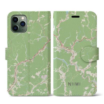 【新見（岡山県）】地図柄iPhoneケース（手帳タイプ）ナチュラル・iPhone 11 Pro 用