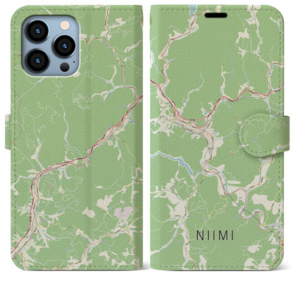 【新見（岡山県）】地図柄iPhoneケース（手帳タイプ）ナチュラル・iPhone 13 Pro Max 用