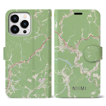 【新見（岡山県）】地図柄iPhoneケース（手帳タイプ）ナチュラル・iPhone 13 Pro 用