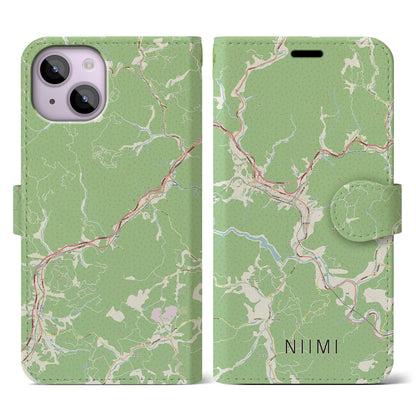 【新見（岡山県）】地図柄iPhoneケース（手帳タイプ）ナチュラル・iPhone 14 用