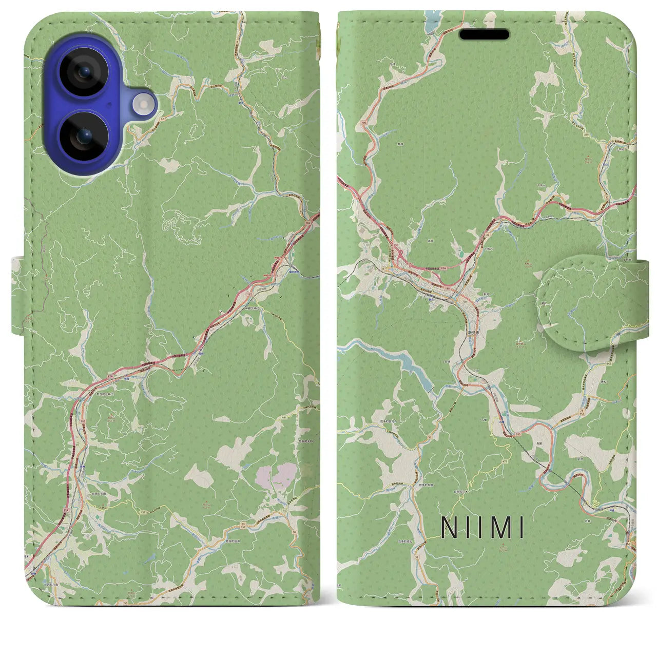 【新見（岡山県）】地図柄iPhoneケース（手帳タイプ）ナチュラル・iPhone 16 Pro Max 用