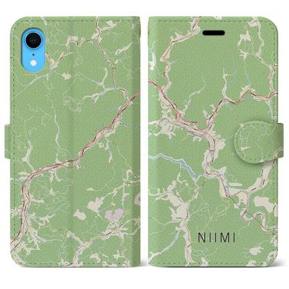 【新見（岡山県）】地図柄iPhoneケース（手帳タイプ）ナチュラル・iPhone XR 用
