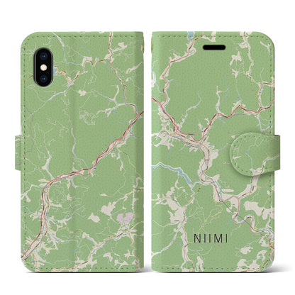 【新見（岡山県）】地図柄iPhoneケース（手帳タイプ）ナチュラル・iPhone XS / X 用
