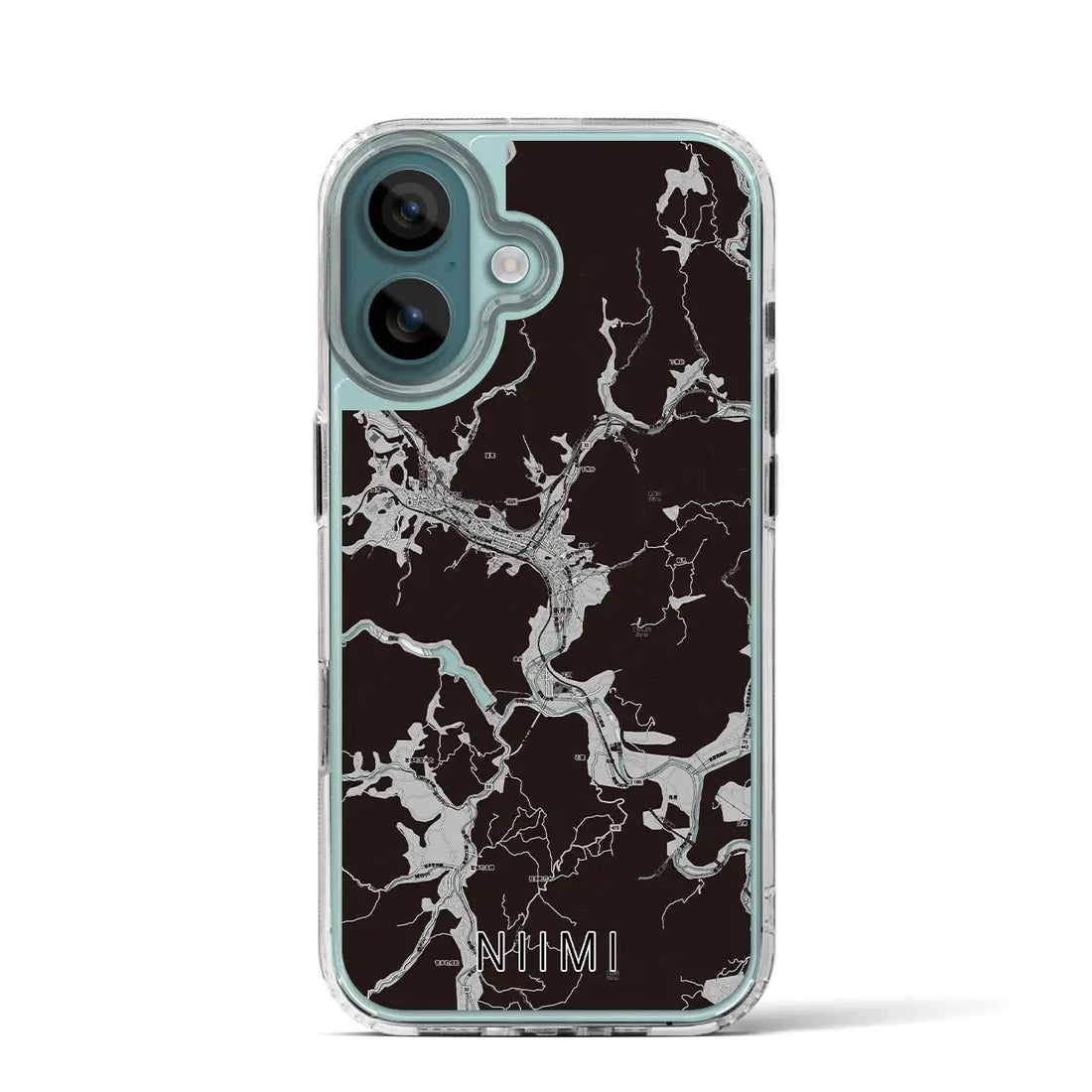 【新見(岡山県)】地図柄iPhoneケース(MagSafeタイプ)モノトーン・iPhone 16 Pro 用