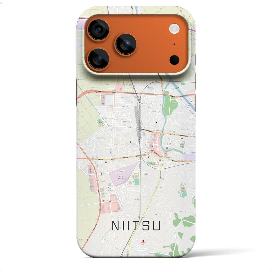 【新津（新潟県）】地図柄iPhoneケース（バックカバータイプ）ブラック・iPhone 17 Pro Max 用