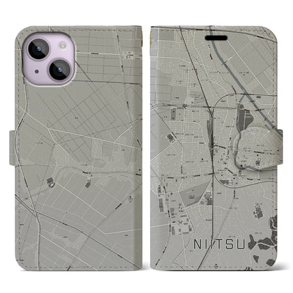 【新津（新潟県）】地図柄iPhoneケース（手帳タイプ）モノトーン・iPhone 14 用