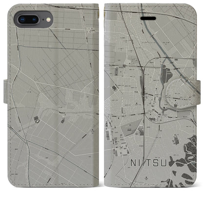 【新津（新潟県）】地図柄iPhoneケース（手帳タイプ）モノトーン・iPhone 8Plus /7Plus / 6sPlus / 6Plus 用