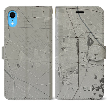 【新津（新潟県）】地図柄iPhoneケース（手帳タイプ）モノトーン・iPhone XR 用