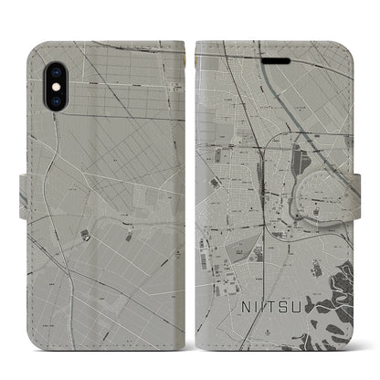 【新津（新潟県）】地図柄iPhoneケース（手帳タイプ）モノトーン・iPhone XS / X 用
