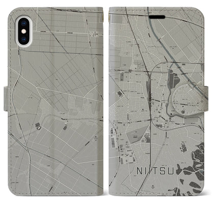 【新津（新潟県）】地図柄iPhoneケース（手帳タイプ）モノトーン・iPhone XS Max 用