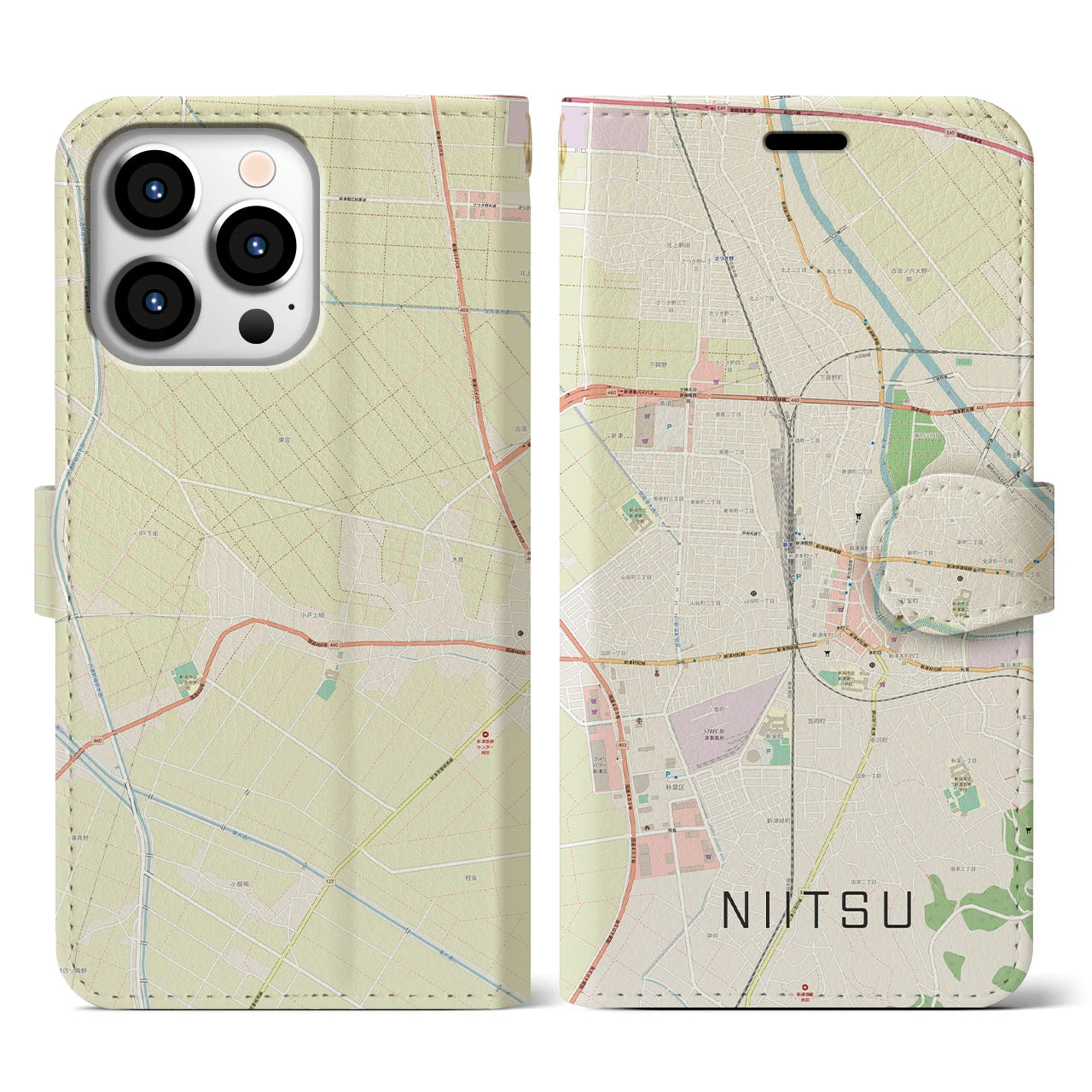 【新津（新潟県）】地図柄iPhoneケース（手帳タイプ）