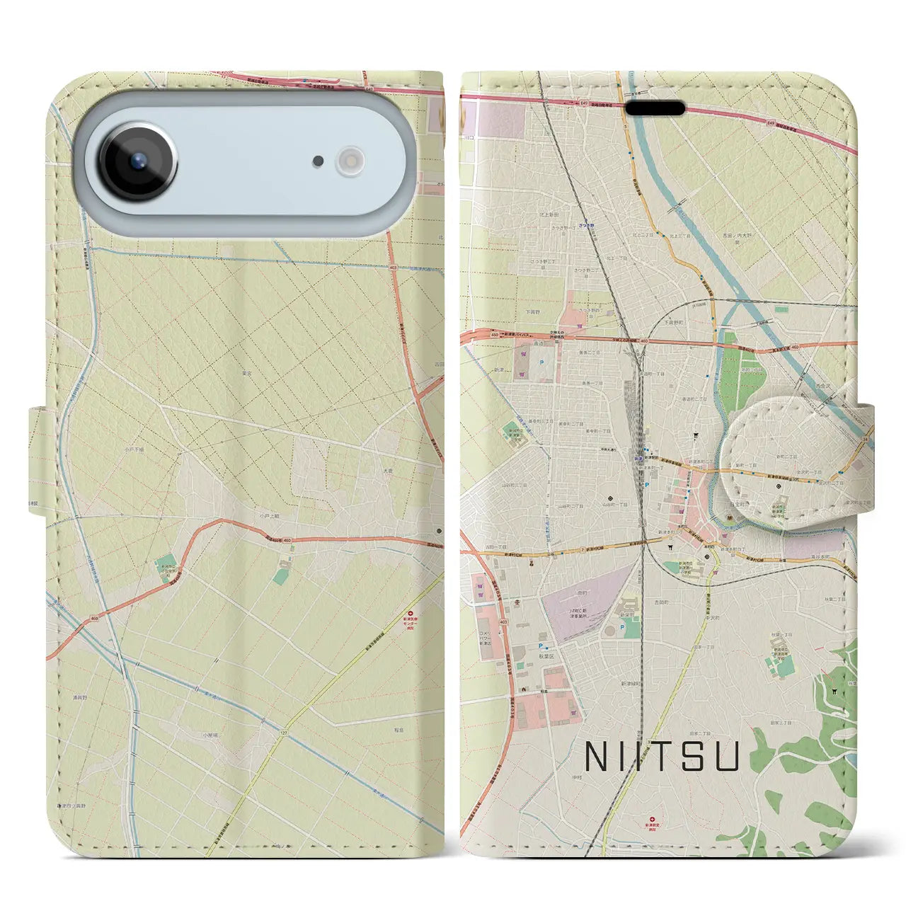 【新津（新潟県）】地図柄iPhoneケース（手帳タイプ）