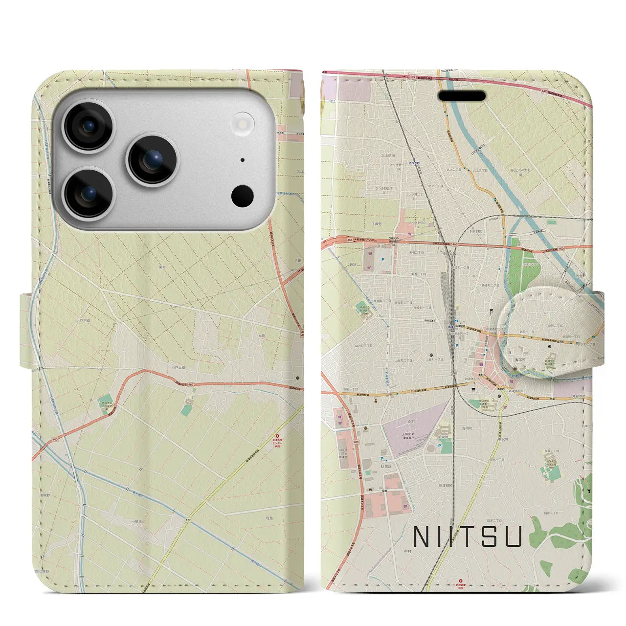 【新津（新潟県）】地図柄iPhoneケース（手帳タイプ）