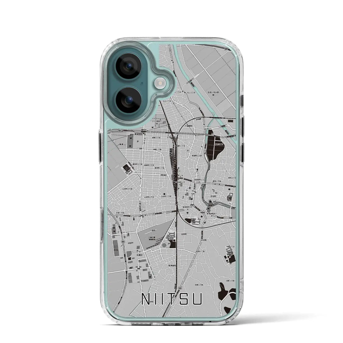 【新津(新潟県)】地図柄iPhoneケース(MagSafeタイプ)モノトーン・iPhone 16 Pro 用