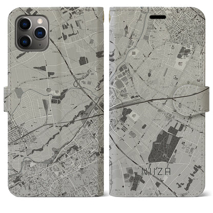 【新座】地図柄iPhoneケース（手帳両面タイプ・モノトーン）iPhone 11 Pro Max 用