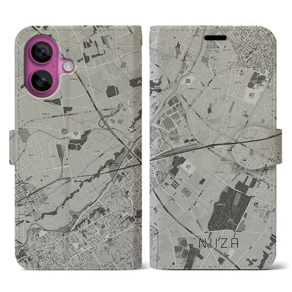 【新座（埼玉県）】地図柄iPhoneケース（手帳タイプ）モノトーン・iPhone 16 Pro 用