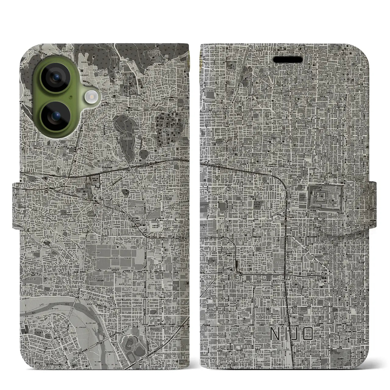 【二条（京都府）】地図柄iPhoneケース（手帳タイプ）