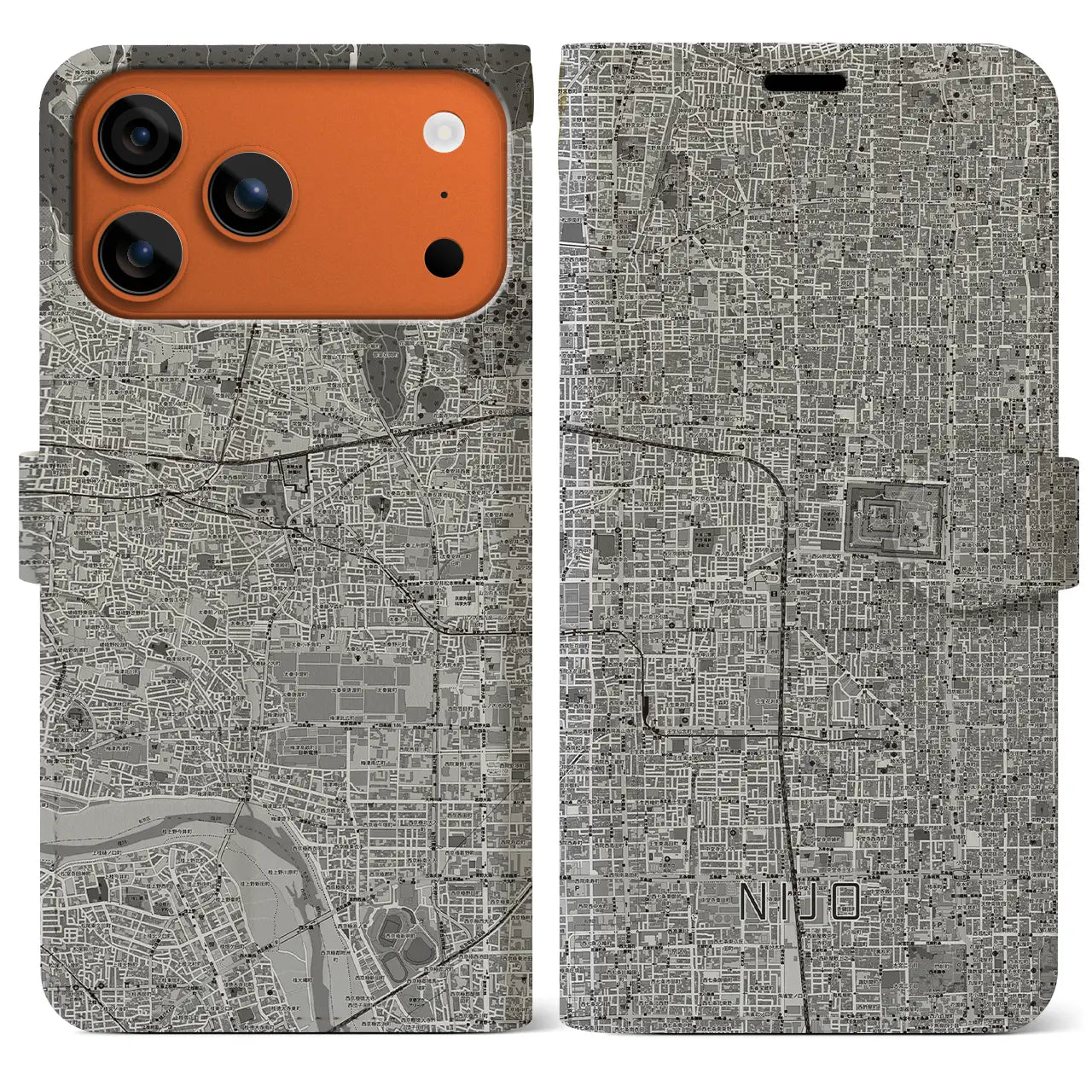 【二条（京都府）】地図柄iPhoneケース（手帳タイプ）