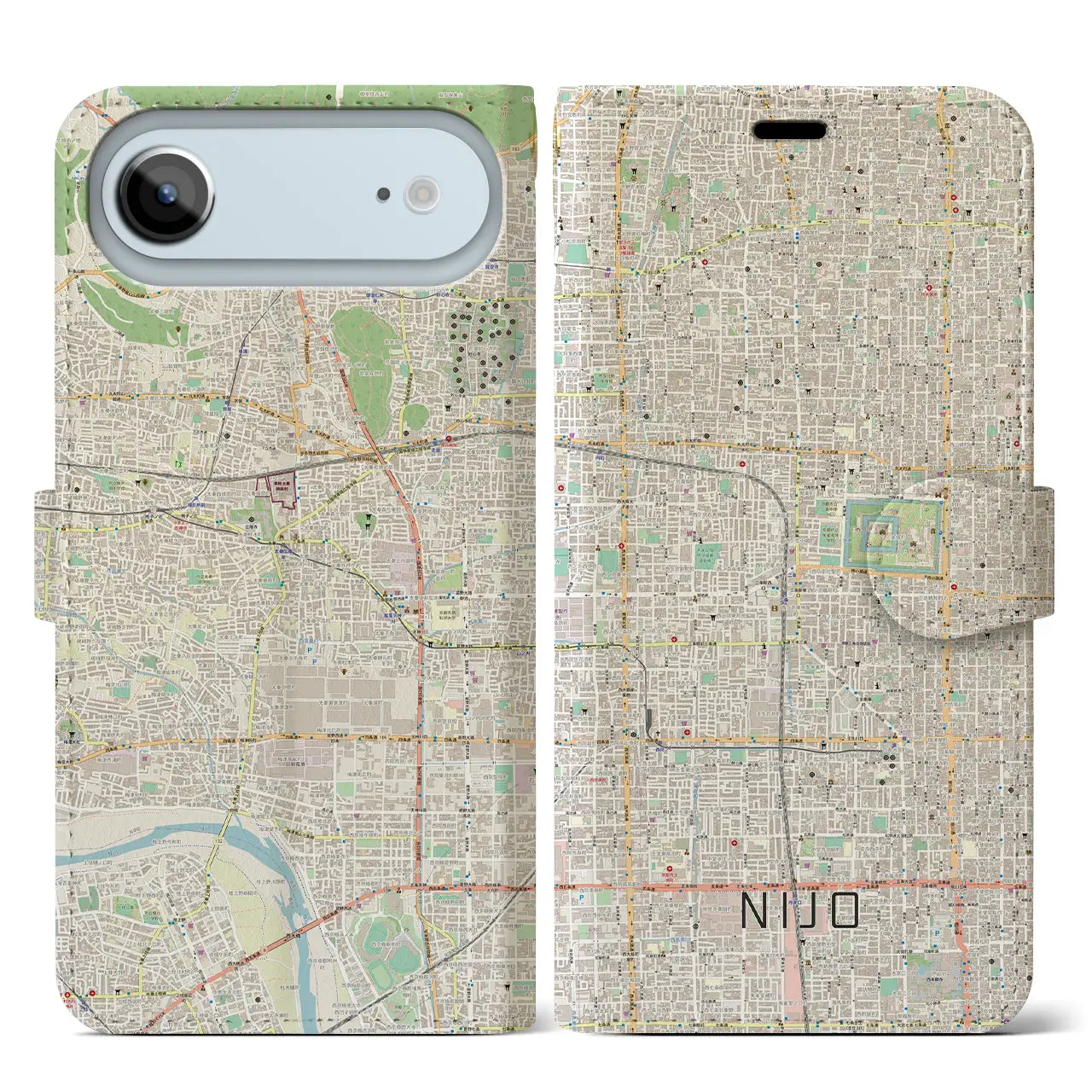 【二条（京都府）】地図柄iPhoneケース（手帳タイプ）