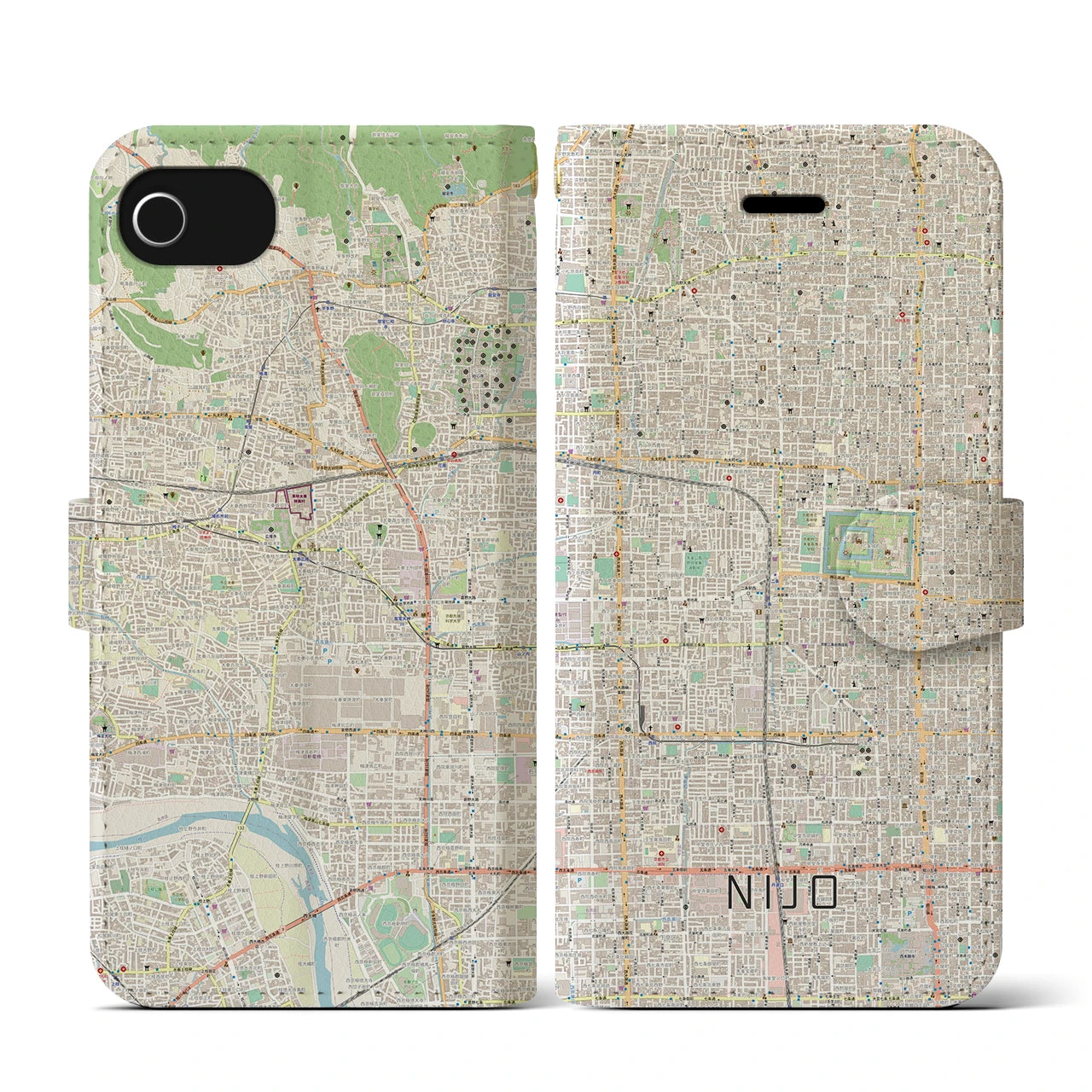 【二条（京都府）】地図柄iPhoneケース（手帳タイプ）