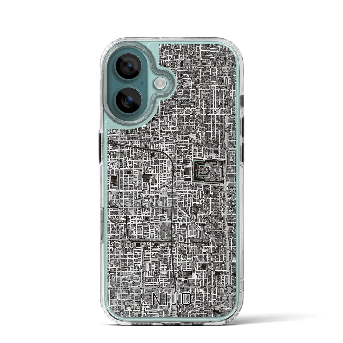 【二条（京都府）】地図柄iPhoneケース（MagSafeタイプ）モノトーン・iPhone 16 Pro 用