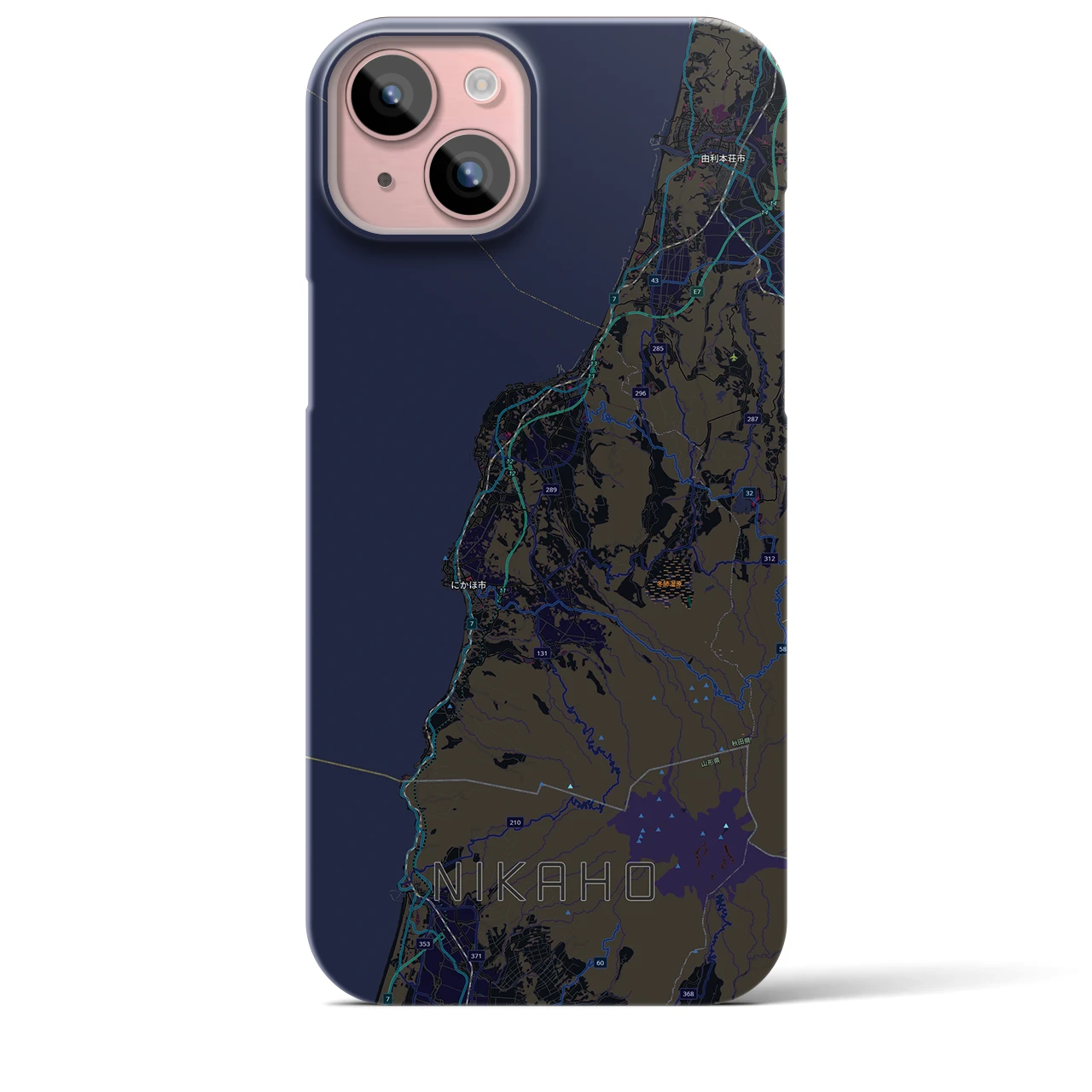 【にかほ（秋田県）】地図柄iPhoneケース（バックカバータイプ）