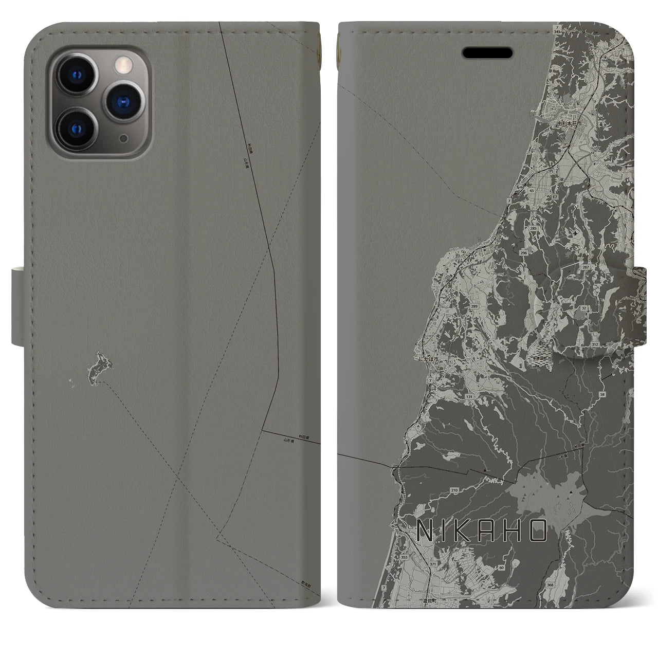 【にかほ（秋田県）】地図柄iPhoneケース（手帳タイプ）