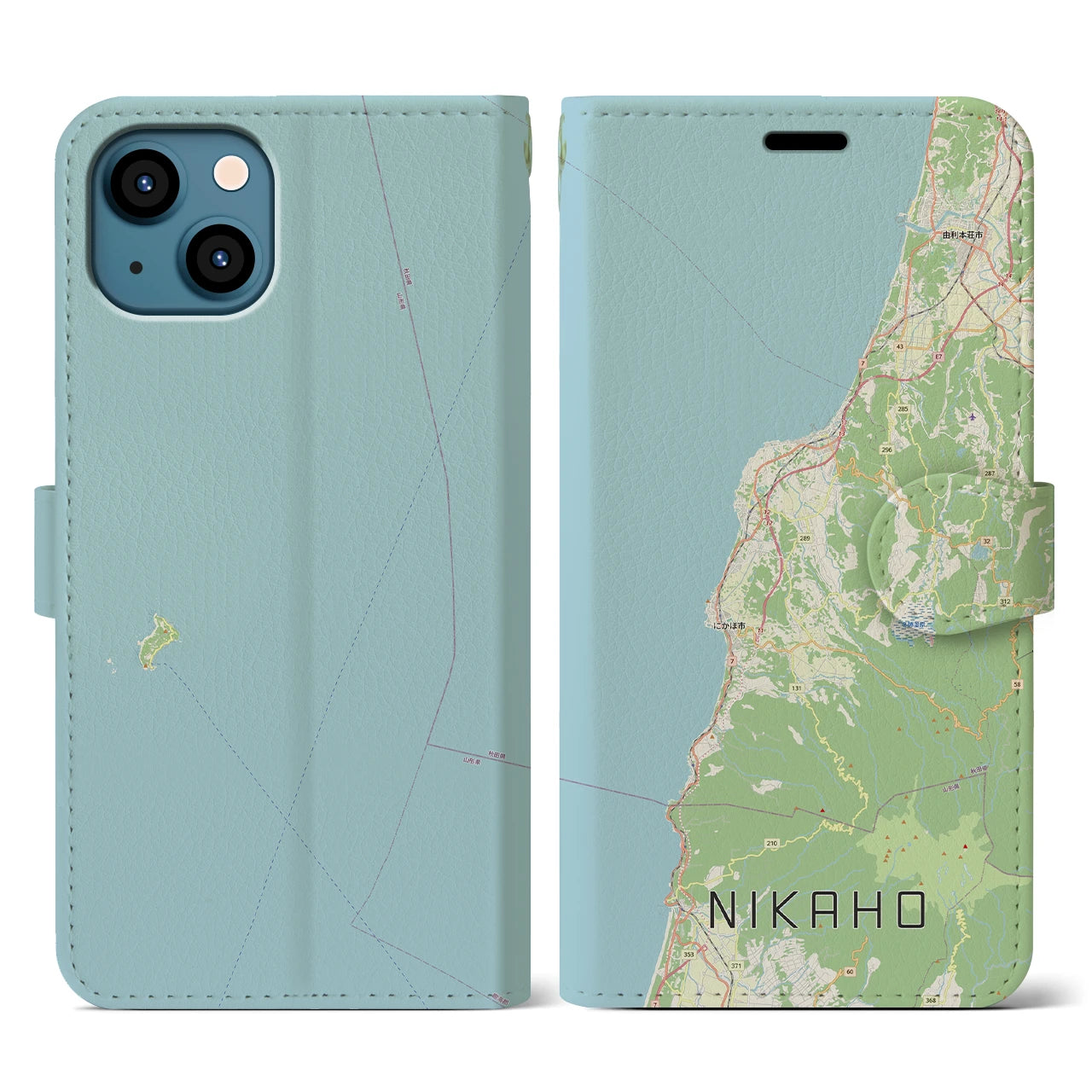 【にかほ（秋田県）】地図柄iPhoneケース（手帳タイプ）