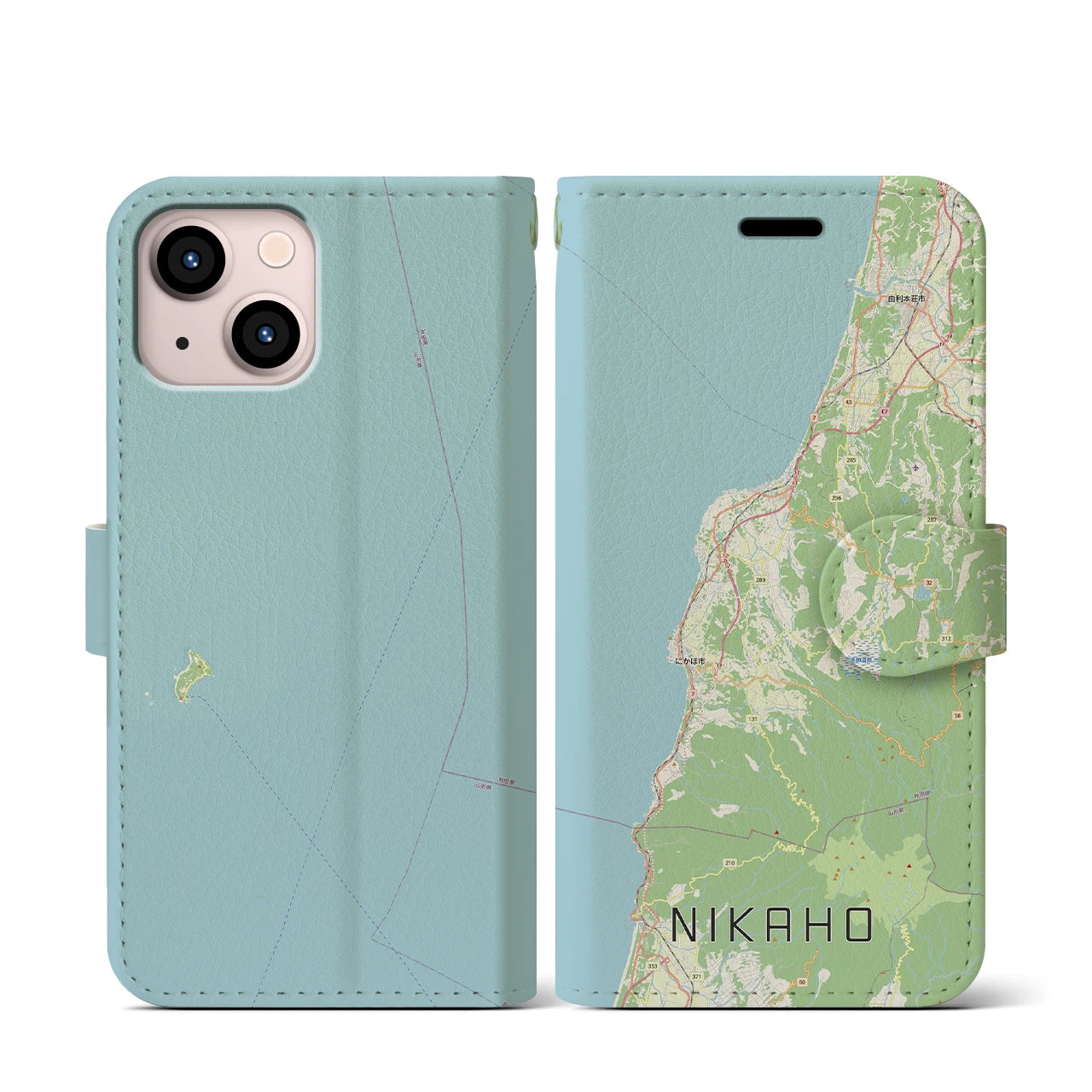 【にかほ（秋田県）】地図柄iPhoneケース（手帳タイプ）
