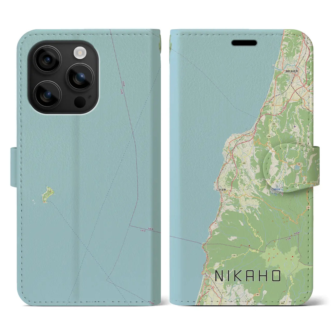 【にかほ（秋田県）】地図柄iPhoneケース（手帳タイプ）ナチュラル・iPhone 16 Pro Max 用