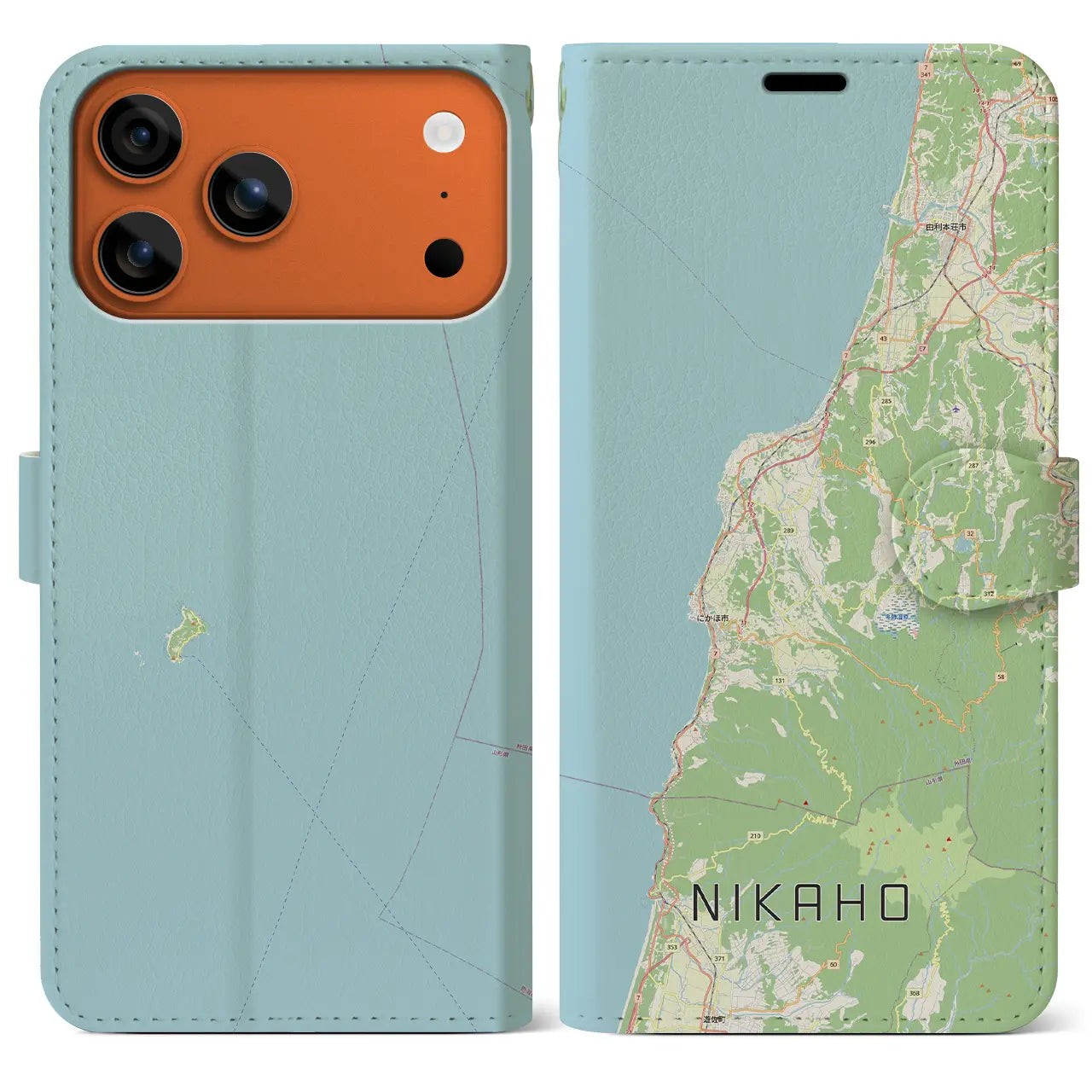 【にかほ（秋田県）】地図柄iPhoneケース（手帳タイプ）