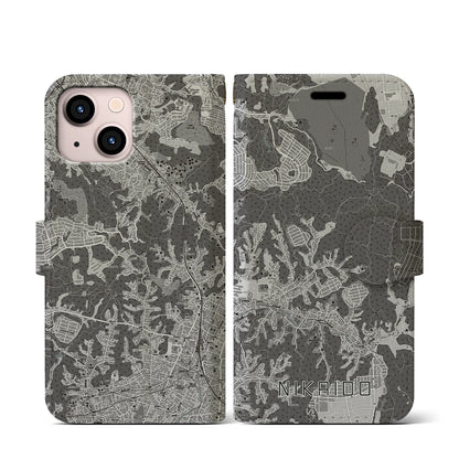 【二階堂（神奈川県）】地図柄iPhoneケース（手帳タイプ）モノトーン・iPhone 13 mini 用