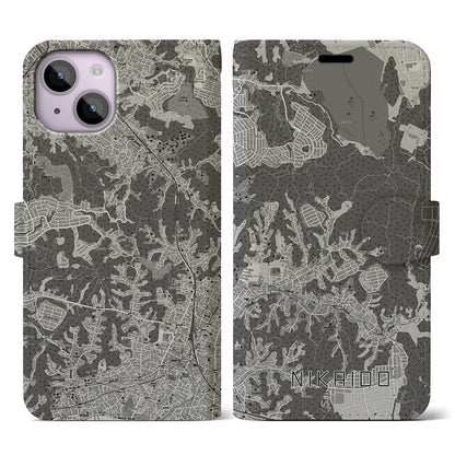 【二階堂（神奈川県）】地図柄iPhoneケース（手帳タイプ）モノトーン・iPhone 14 用