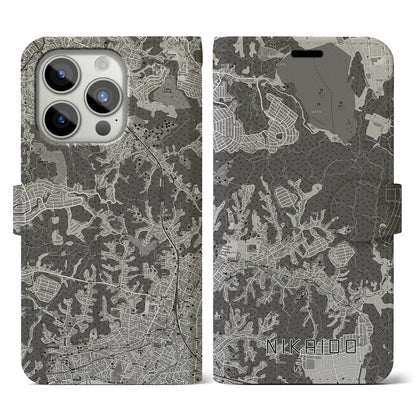 【二階堂（神奈川県）】地図柄iPhoneケース（手帳タイプ）モノトーン・iPhone 15 Pro 用