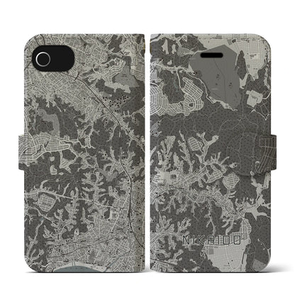 【二階堂（神奈川県）】地図柄iPhoneケース（手帳タイプ）モノトーン・iPhone SE（第3 / 第2世代） / 8 / 7 / 6s / 6 用