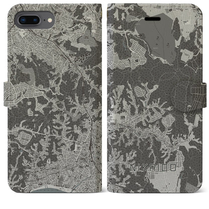 【二階堂（神奈川県）】地図柄iPhoneケース（手帳タイプ）モノトーン・iPhone 8Plus /7Plus / 6sPlus / 6Plus 用