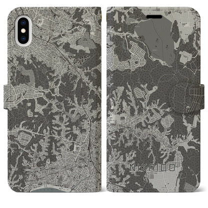 【二階堂（神奈川県）】地図柄iPhoneケース（手帳タイプ）モノトーン・iPhone XS Max 用