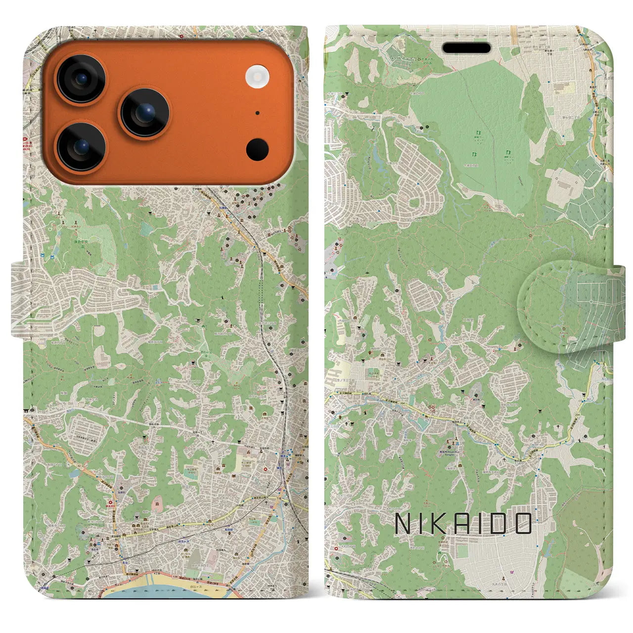 【二階堂（神奈川県）】地図柄iPhoneケース（手帳タイプ）